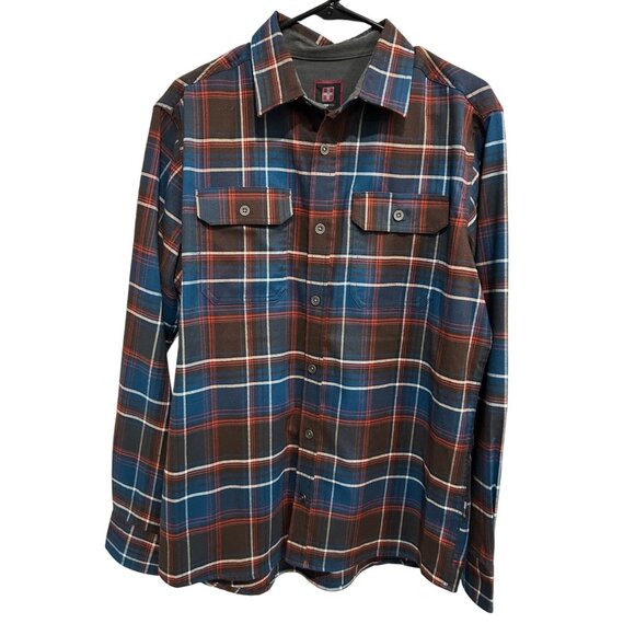 Swiss Tech Mens Plaid Long-Sleeve Shirt Brown Blue Size Medium - Picture 1 of 9
